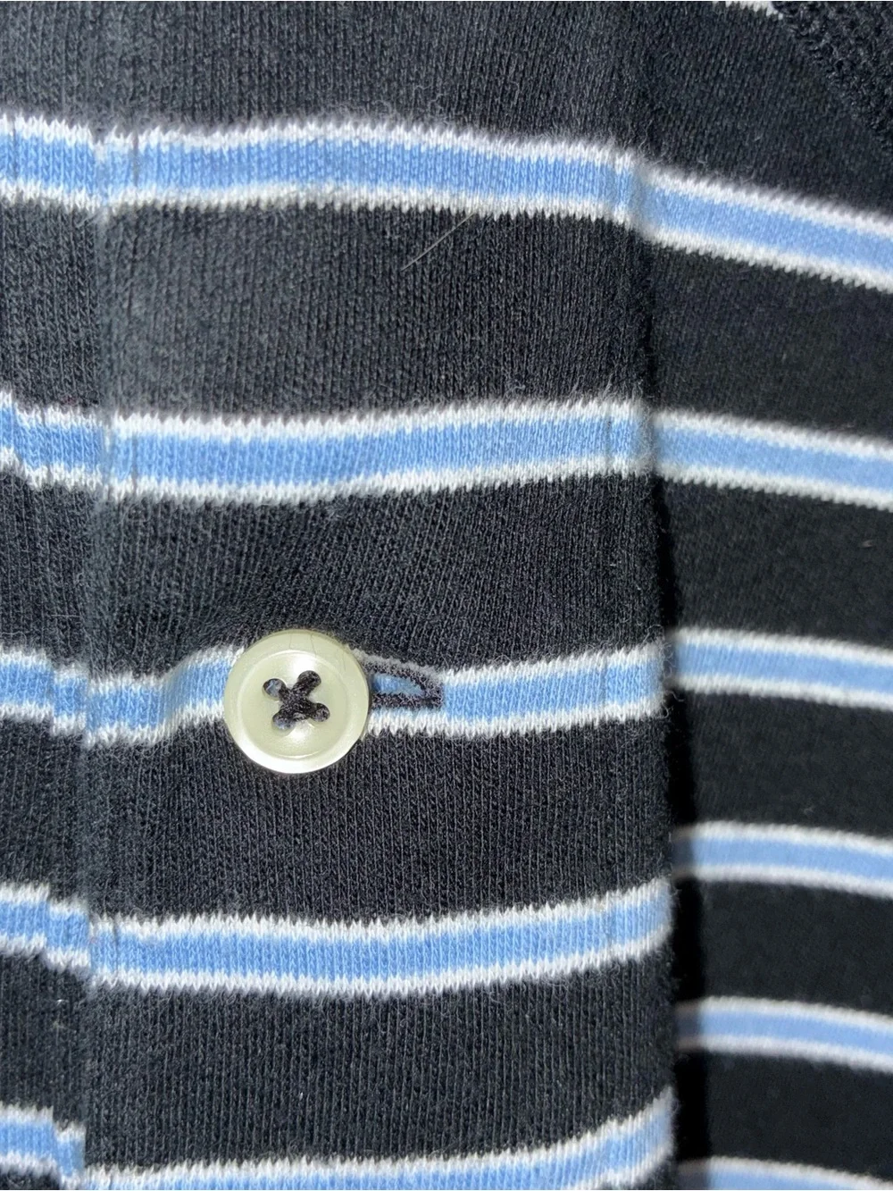 Ralph Lauren Black with Light Blue Striped Polo Featuring Red Pony